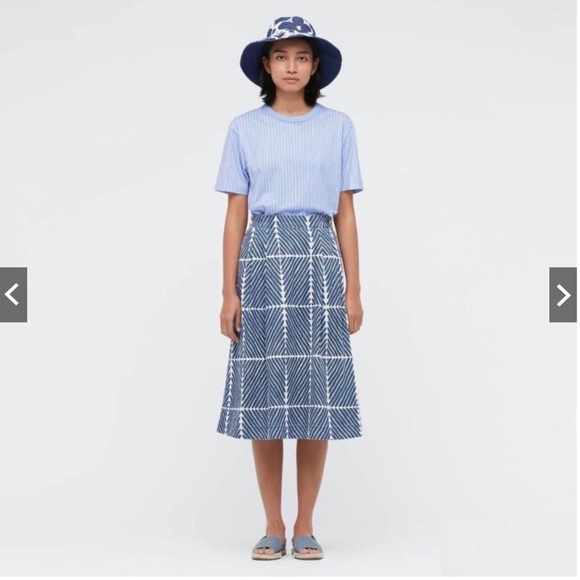 Marimekko and Uniqlo collab light blue and white denim A line midi skirt NWT - Picture 2 of 12